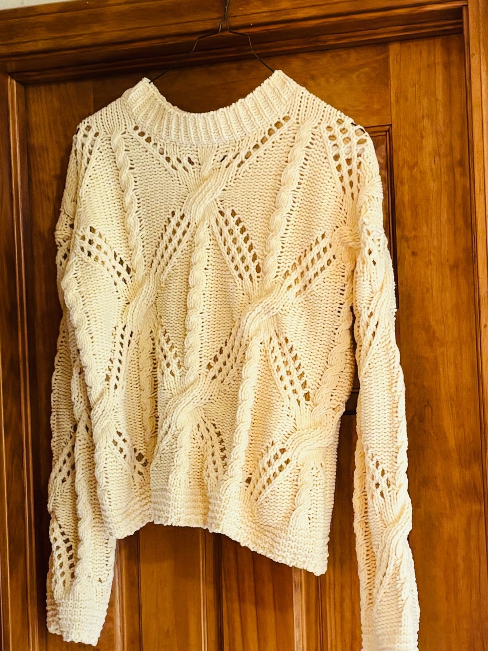 Yellow Cable-Knit Openwork Sweater - Women's